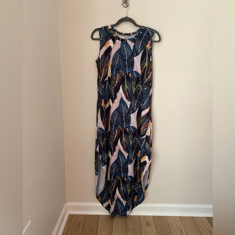 Colorful palm leaf maxi dress